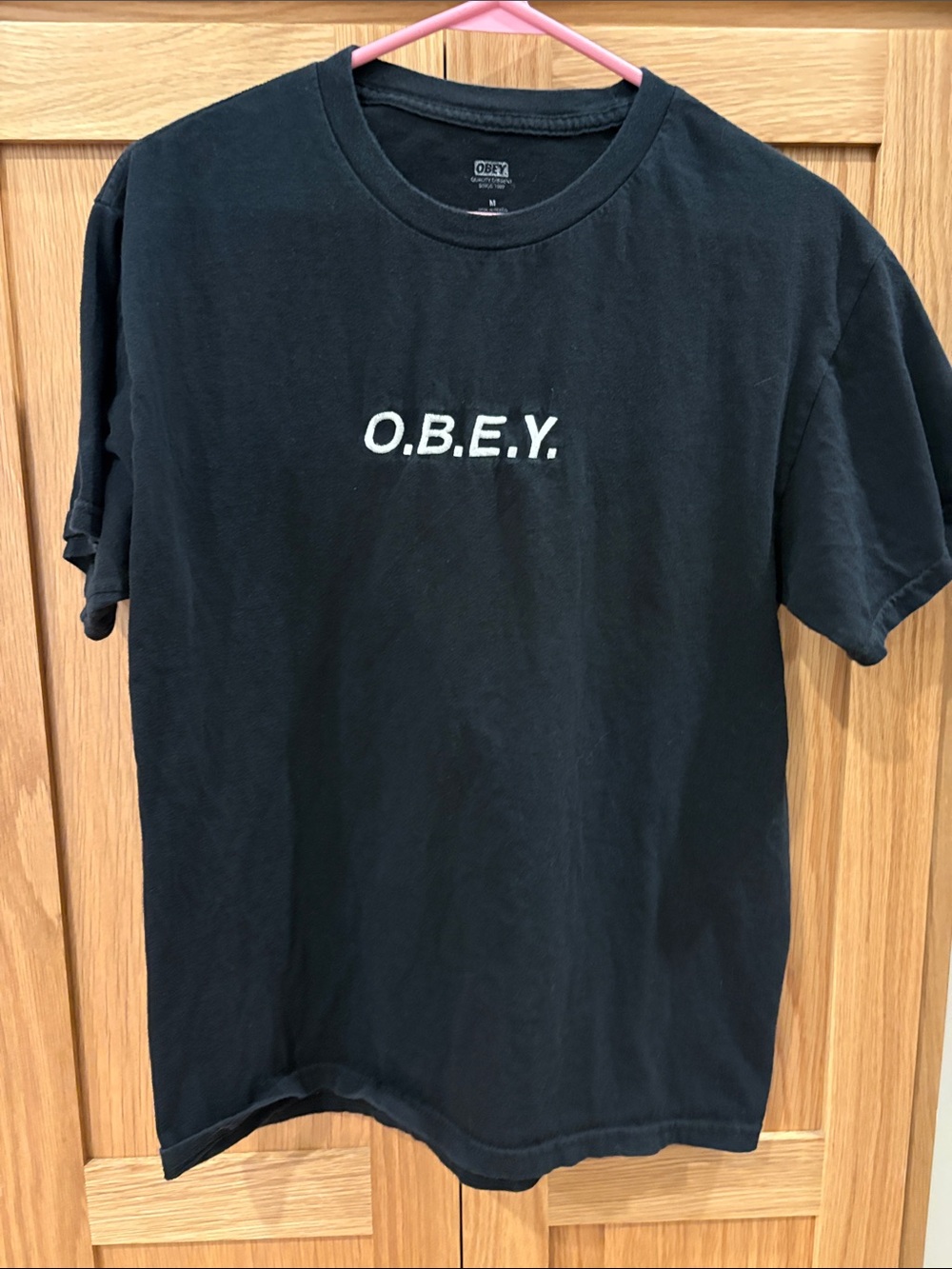 Obey Men’s Medium Black Short Sleeve T-Shirt with White O.B.E.Y. Chest Logo